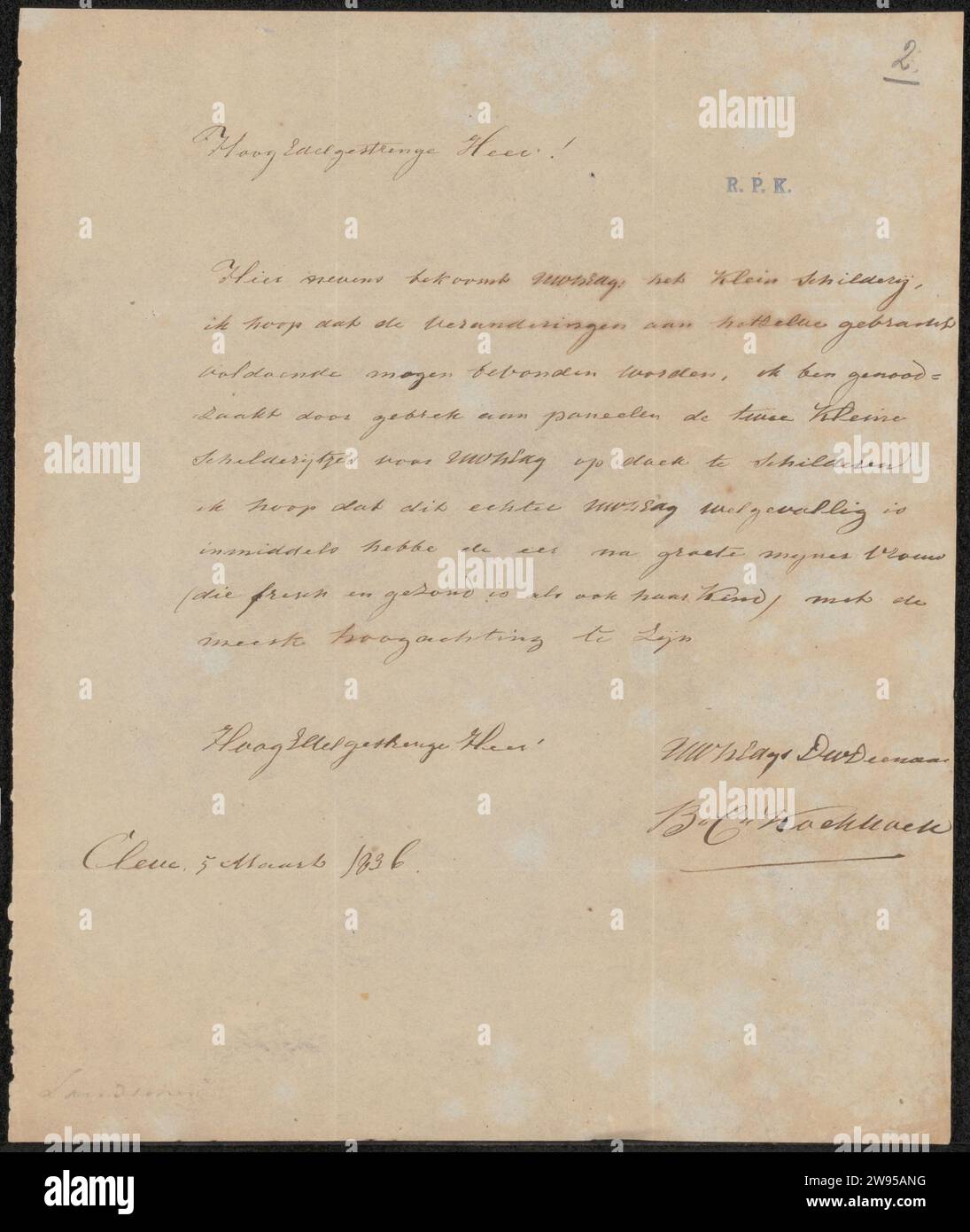 Letter to Anonymous, Barend Cornelis Koekkoek, 1836 letter Cleves paper ...
