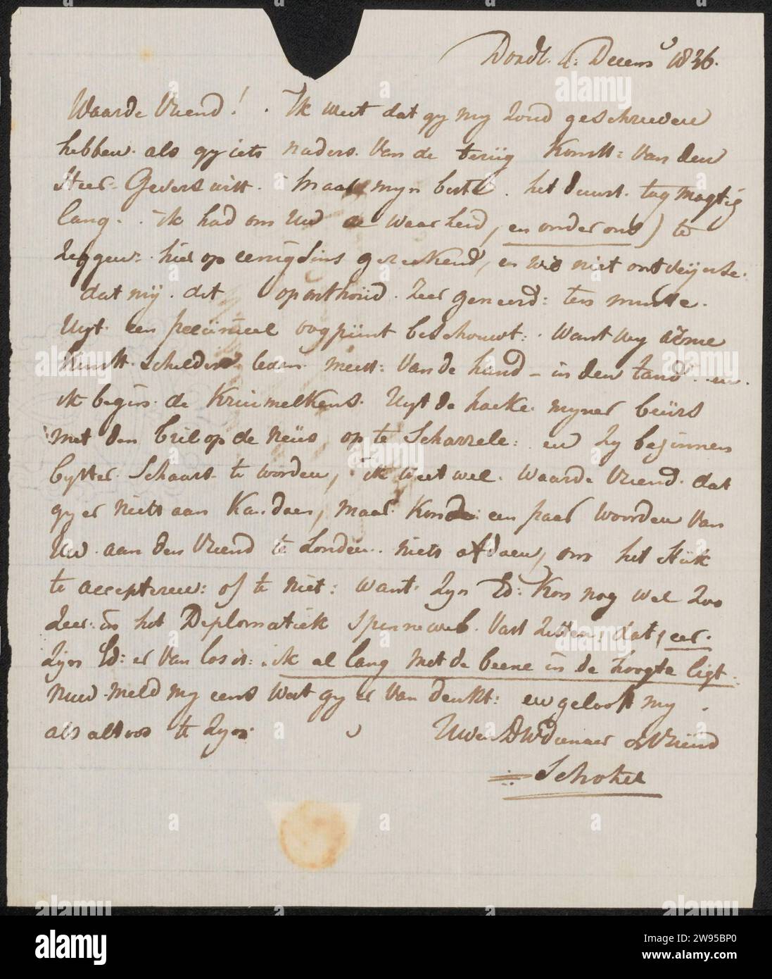 Letter to Jean Zacherie MAZEL, Johannes Christiaan Schotel, 1836 letter ...