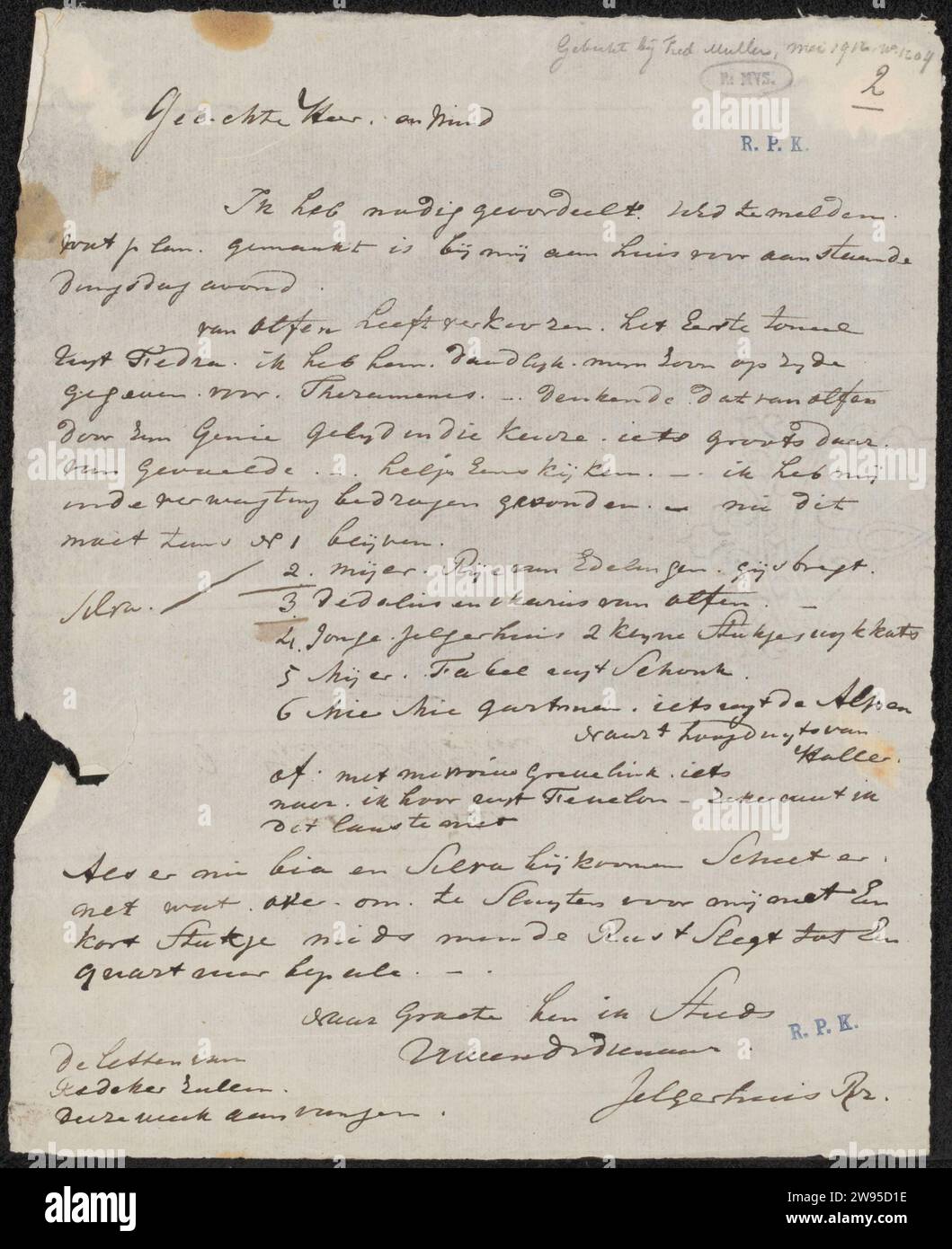 Letter to the Heer de Bruine, Johannes Jelgerhuis, 1780 - 1836 letter ...