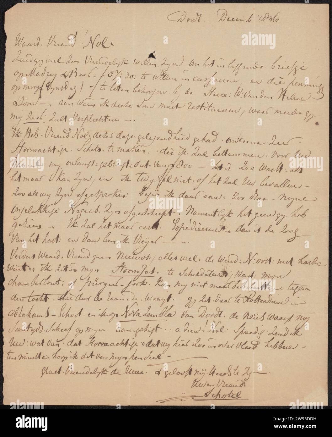 Letter to Arnoldus Lamme, Johannes Christiaan Schotel, 1836 letter ...