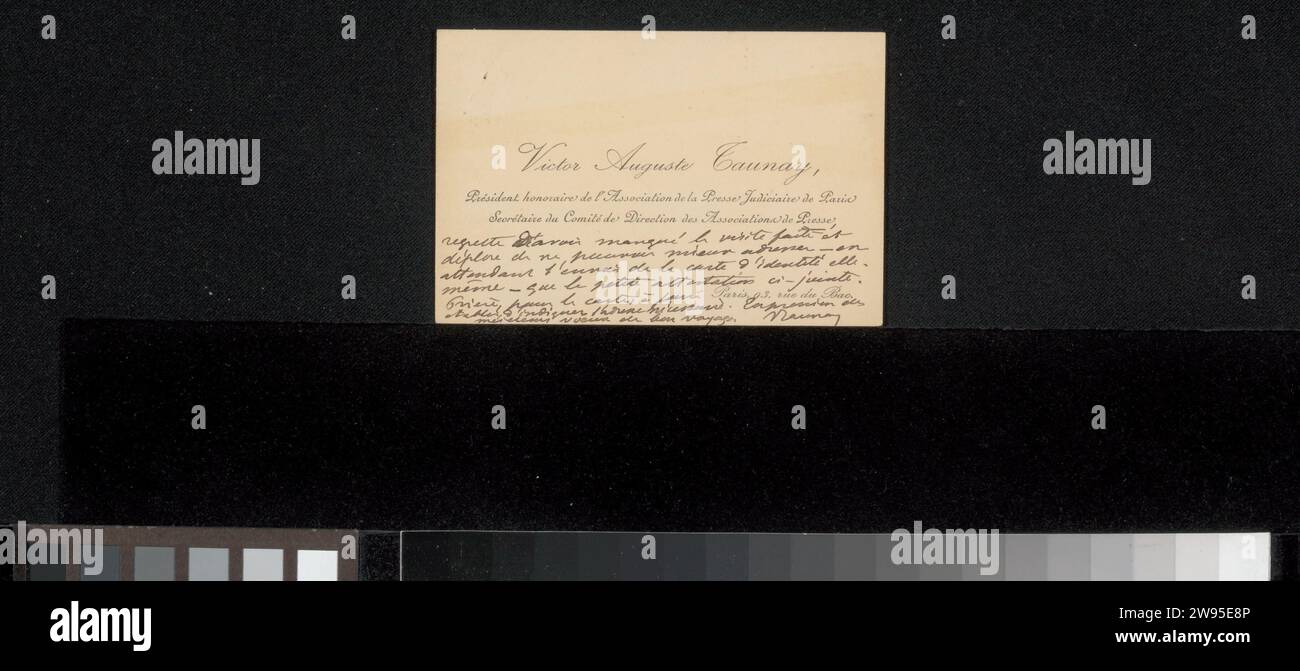 Business card to Philip Zilcken, Victor Auguste Taunay, 1912 Paris