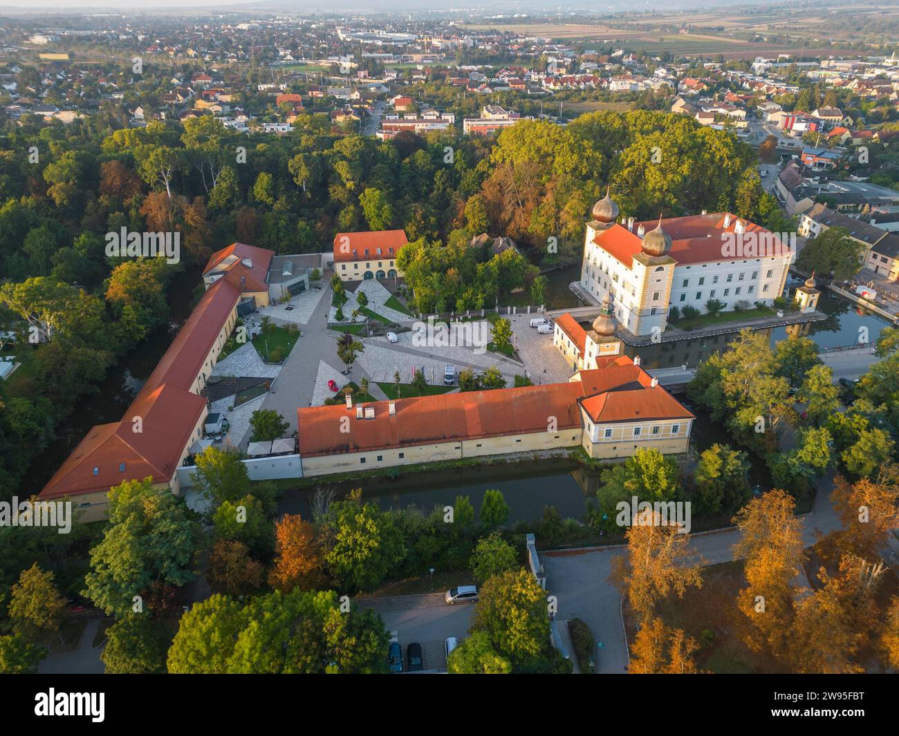 Aerial view of the castle, Kottingbrunn, Lower Austria, Austria, Europe