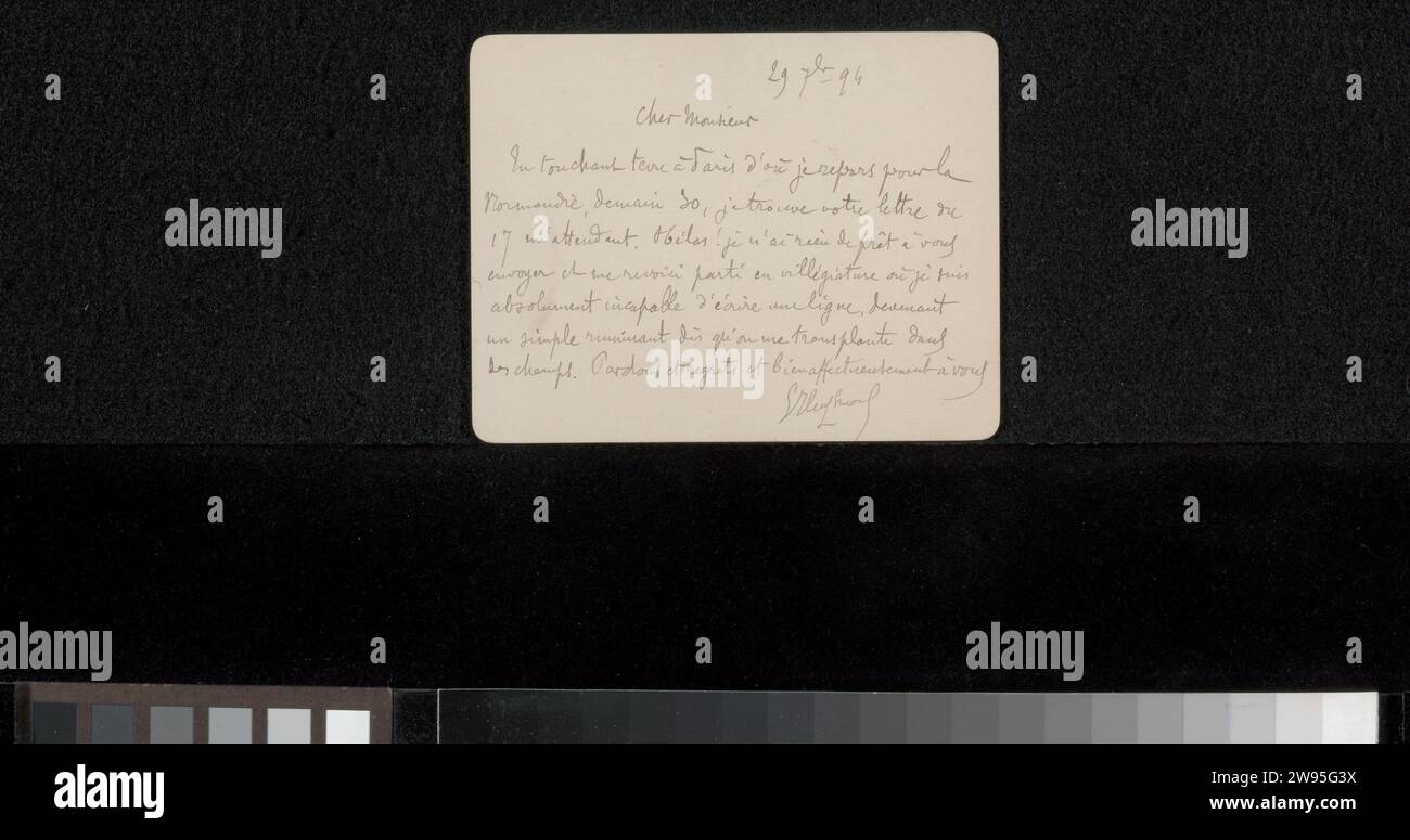 Normandy Letters Letter to Philip Zilcken, 1894 letter Paris cardboard. ink writing ...