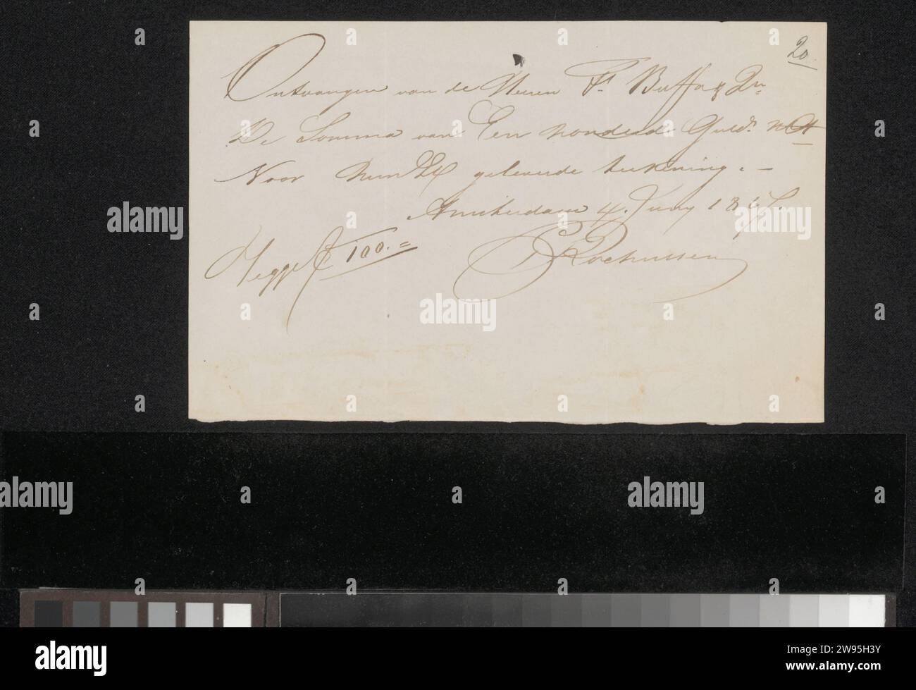 Receipt for Charles Rochussen, Charles Rochussen, 1867   Amsterdam paper. ink writing (processes) / pen money. drawing Stock Photo