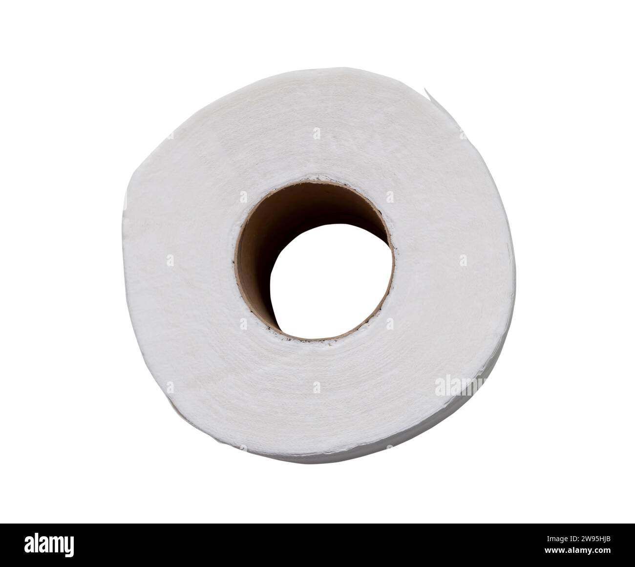 Top view of single tissue paper roll for use in toilet or restroom with ...
