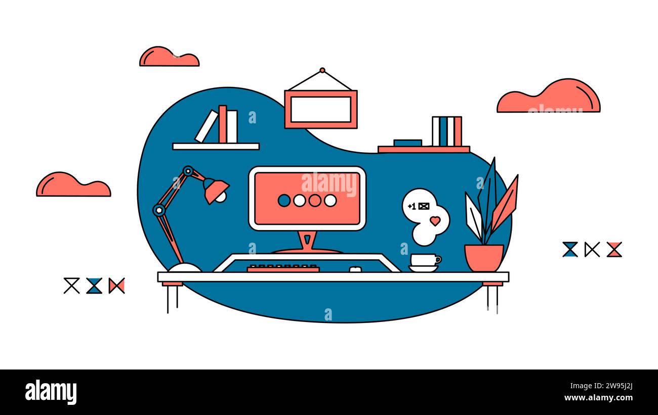 Freelancer organization concept. Home workplace. Benefits of remote ...