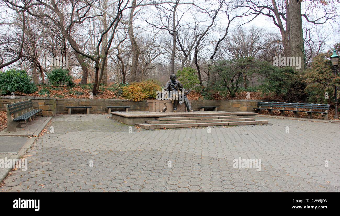 Hans Christian Andersen monument, at the western edge of Conservatory Water in Central Park, New York, NY, USA Stock Photo