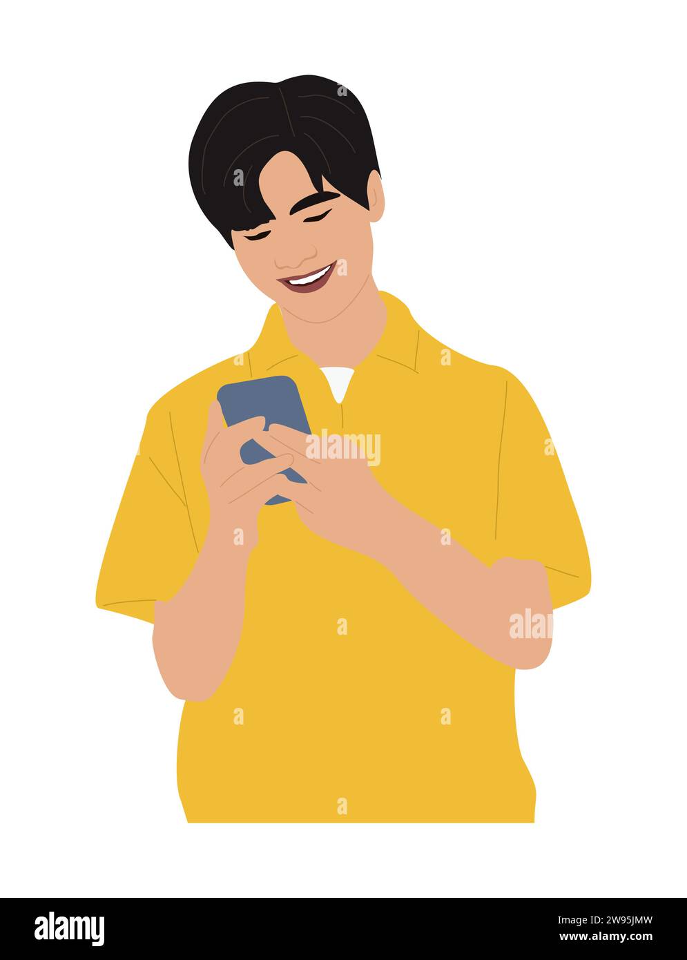 Young man holding mobile phone vector isolated Stock Vector Image & Art ...
