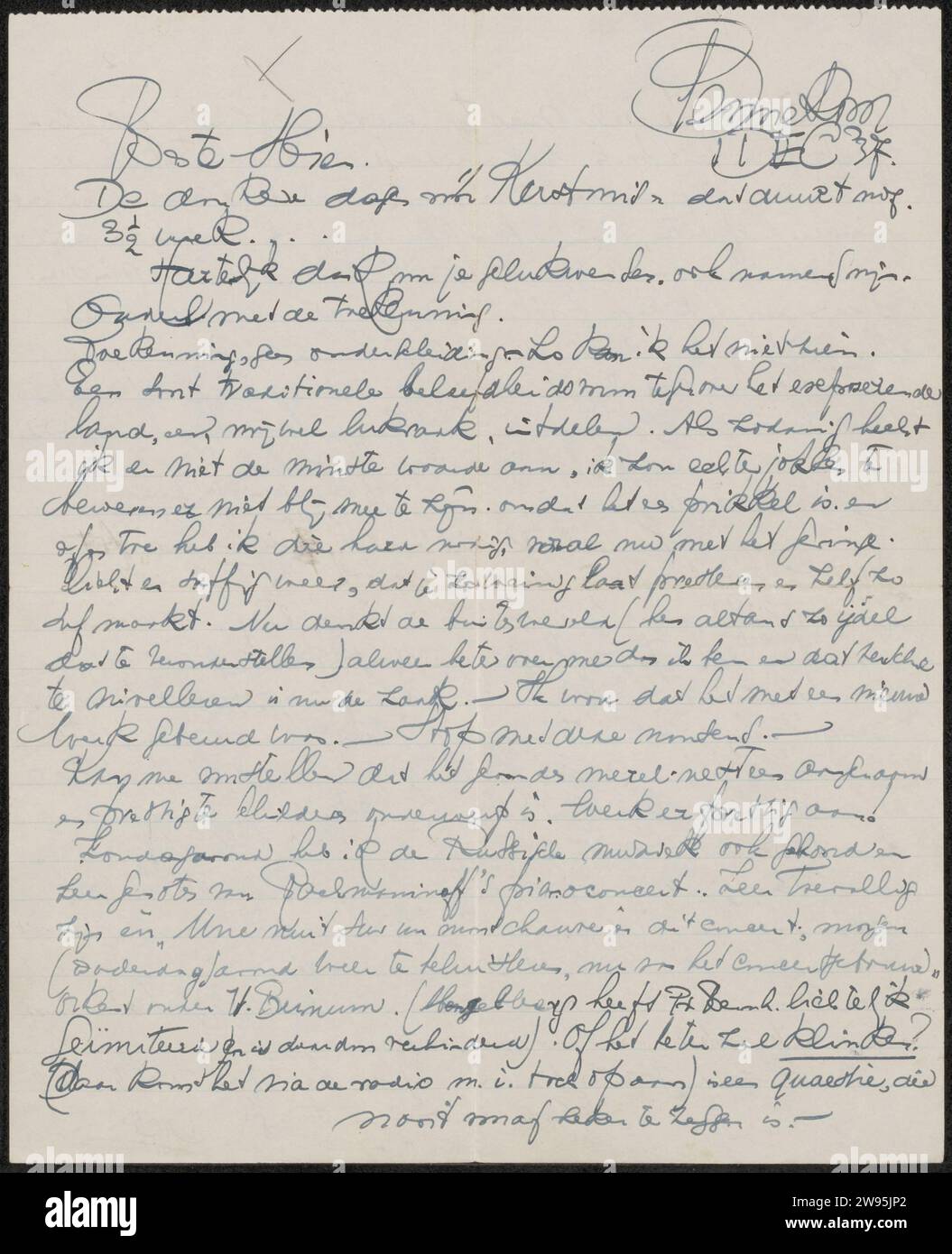 Letter to Mien Cambier van Nooten, Dick Ket, 1937 letter Bennekom ink ...