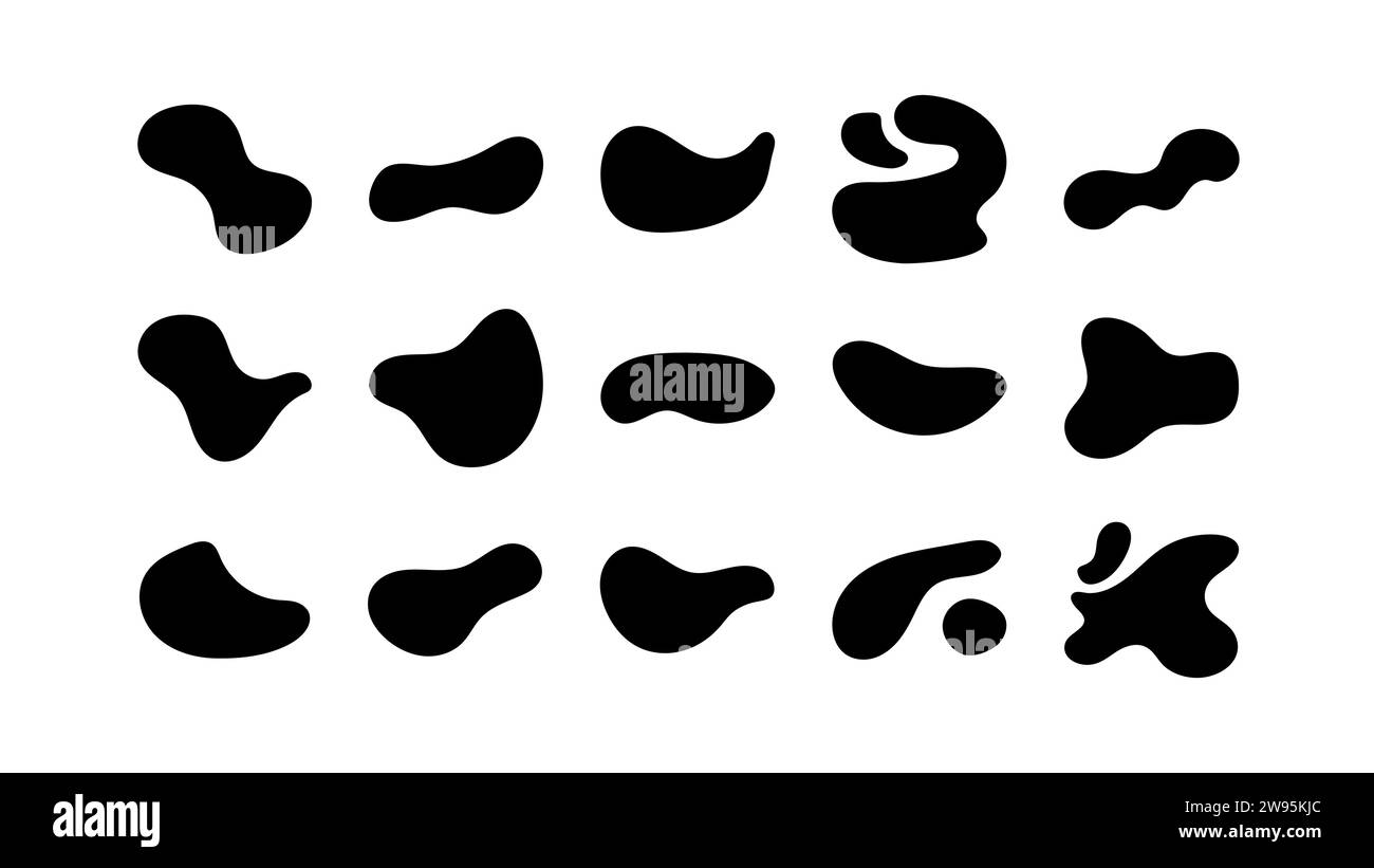 Abstract organic black fluid blobs irregular shapes set of collection ...