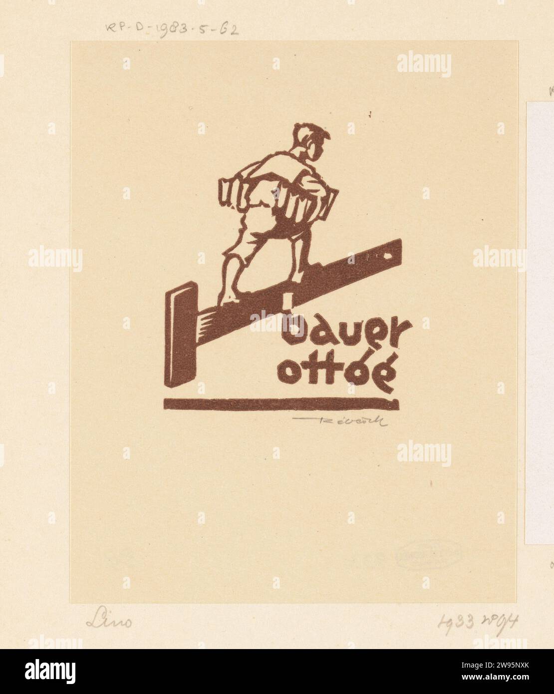 Ex Libris is Otto Bauer, Kornél Révész, 1933  Ex Libris is part of cover with 64 ex Libris on 34 separate set -up sheets, a catalog and a text sheet. Budapest paper  book. measuring-instruments. boy (child between toddler and youth) Stock Photo
