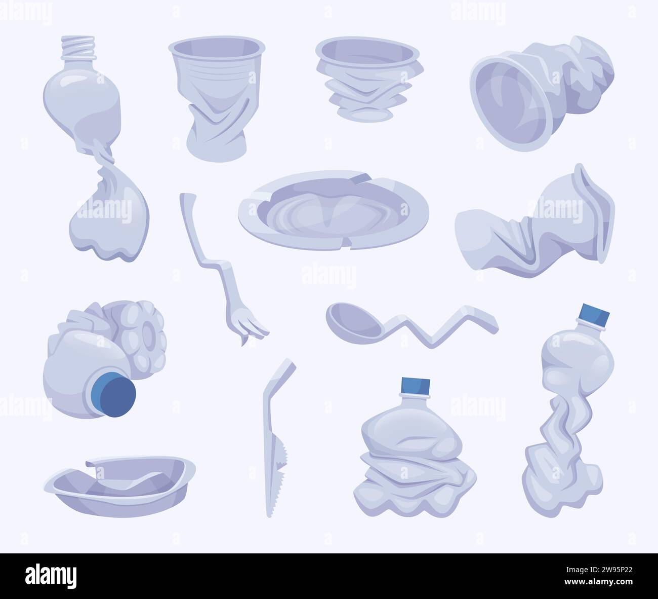 Recycling bottles. Plastic broken containers for water and food exact