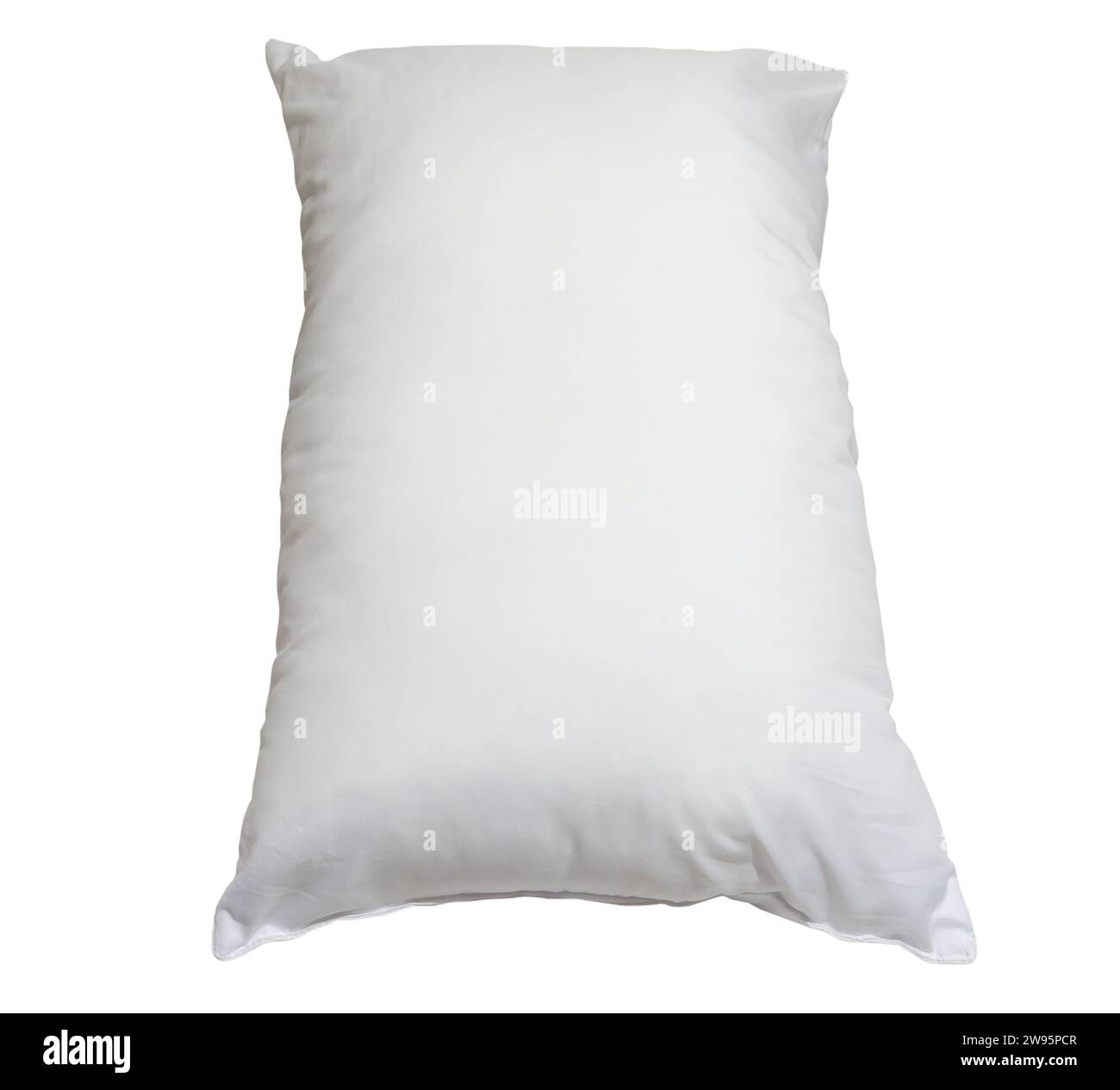 White pillow in hotel or resort room is isolated on white background with clipping path. Concept of confortable and happy sleep in daily life Stock Photo