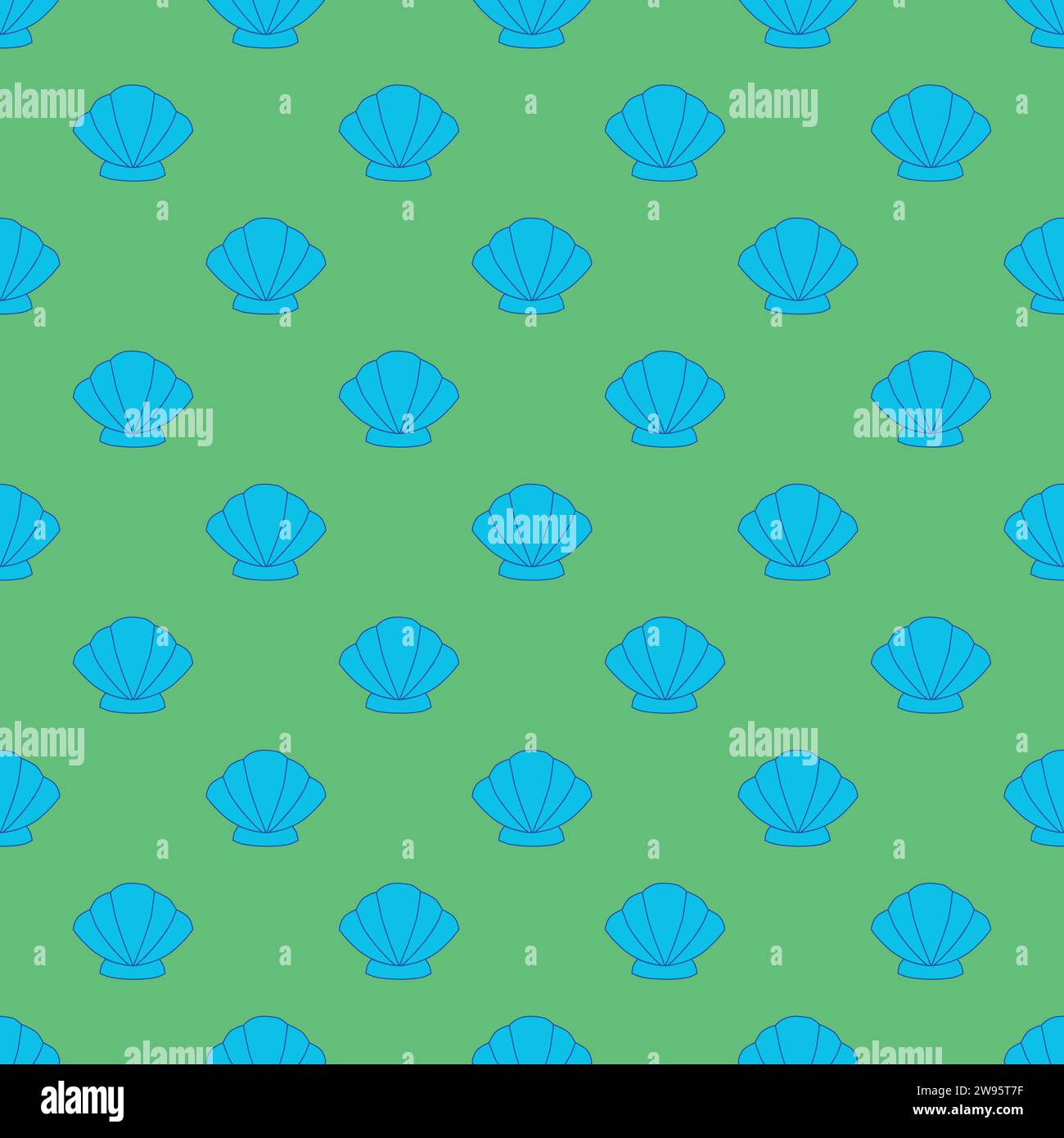 Seashell seamless pattern on the green background Stock Vector