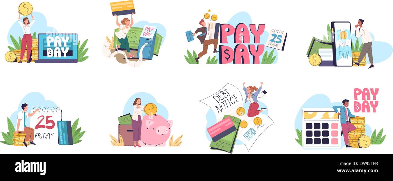 People payday. Paycheck happy event or salary payout concept, employee