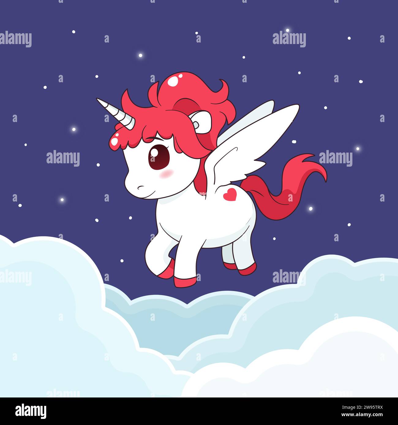 Cartoon unicorn with wings flying in the sky. Vector illustration Stock ...