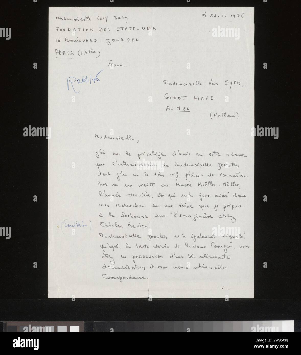 Letter to Mrs. Van Oyen, Fondation des états-Unis, 1976 letter Letter ...