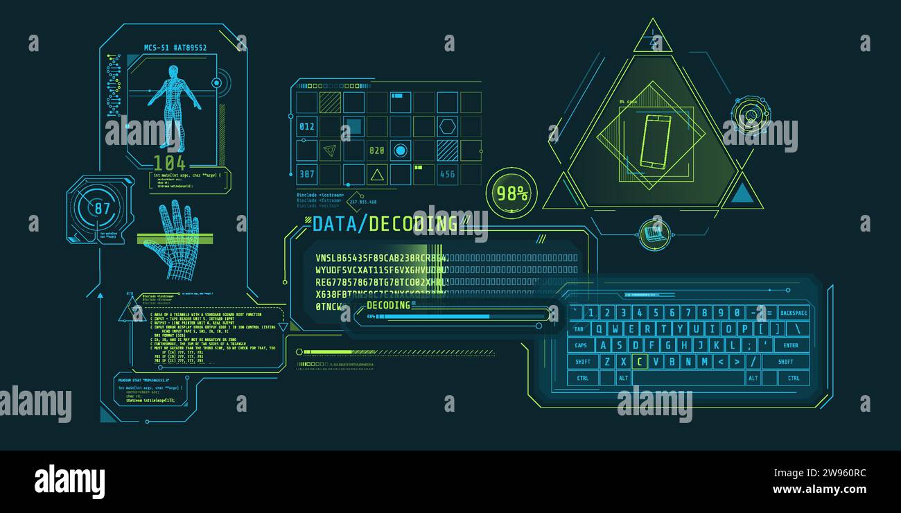 Futuristic HUD interface for entering and decoding personal data. Stock Vector