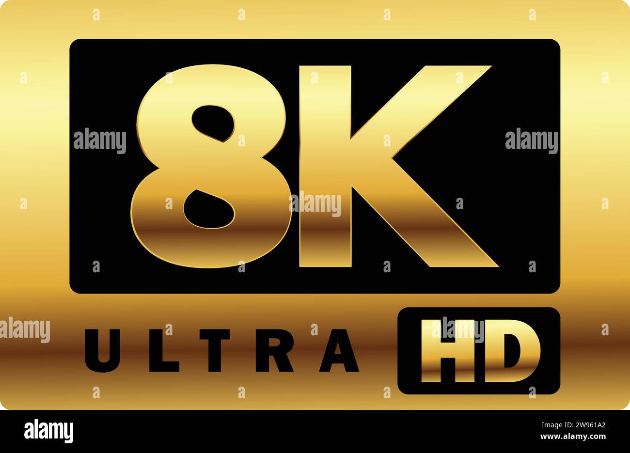 8K Resolution Ultra HD sign | 8K in Golden Ultra HD label vector | High Resolution Stock Vector