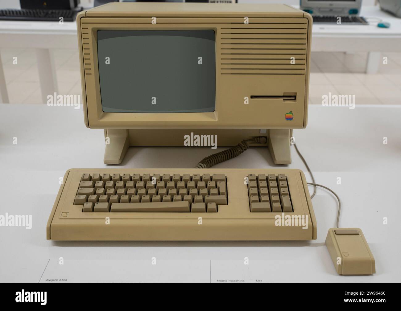 Lisa is a desktop computer developed by Apple, released on January 19, 1983. Pink background. Stock Photo