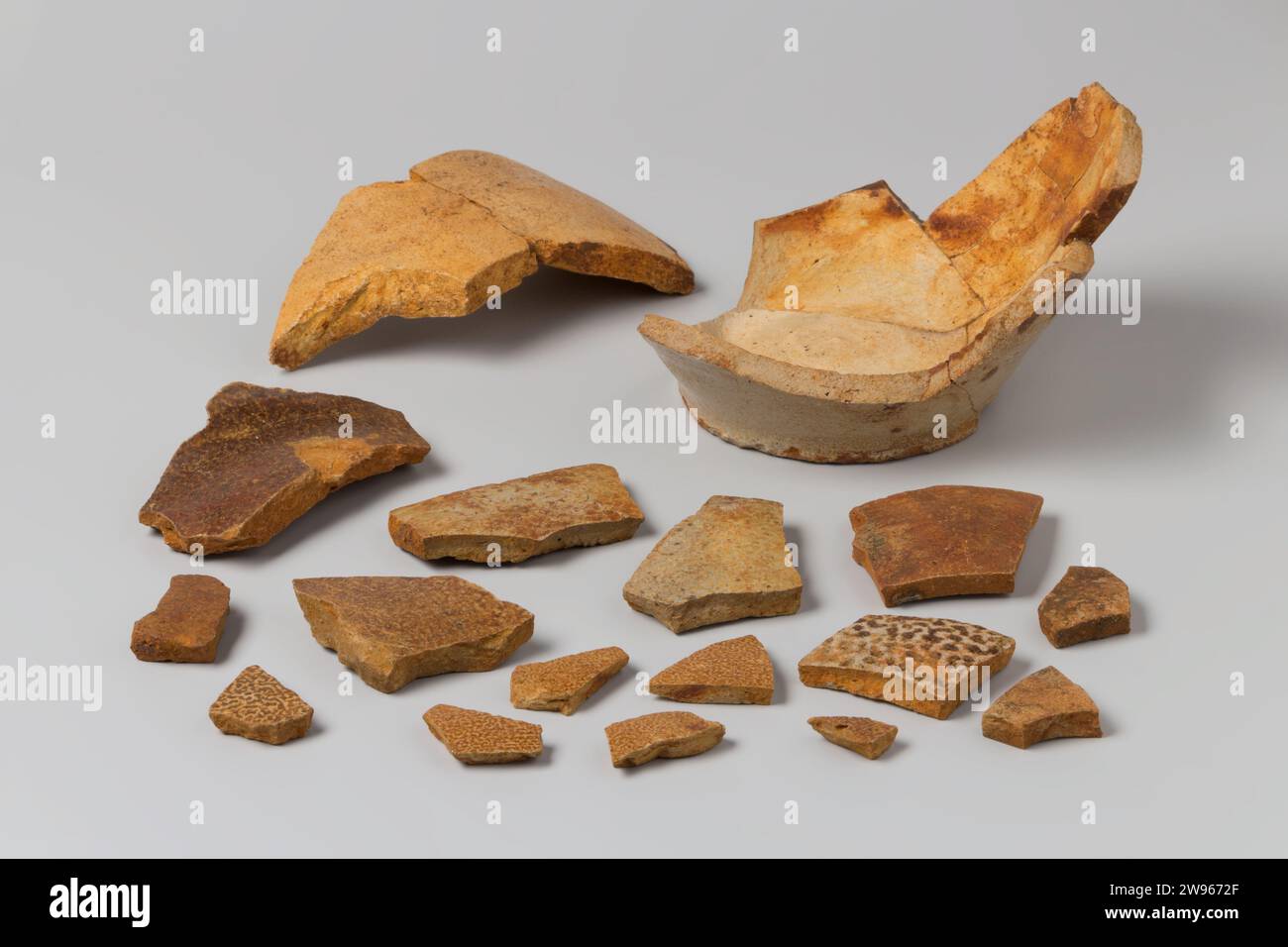 Shards of jugs from the wreck of the East Indians Hollandia, Anonymous, 1700 - in Or Before 1743  Stoneware, Rhenish, Frechen-ware, jug; fragm of base, with flaring body, fragm of bodies. Cologne stoneware   Second Stock Photo