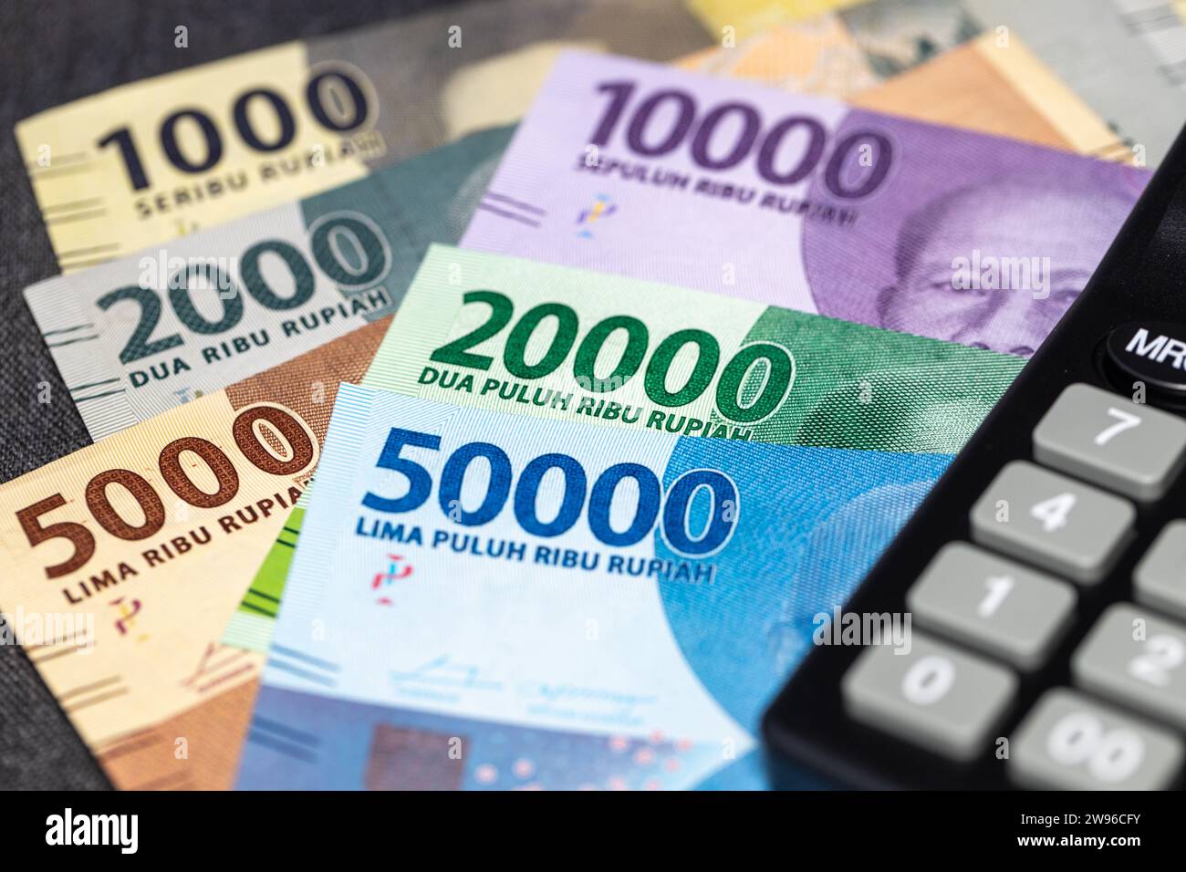 Indonesian rupiah, Indonesian money and calculator, concept, financial settlements Stock Photo
