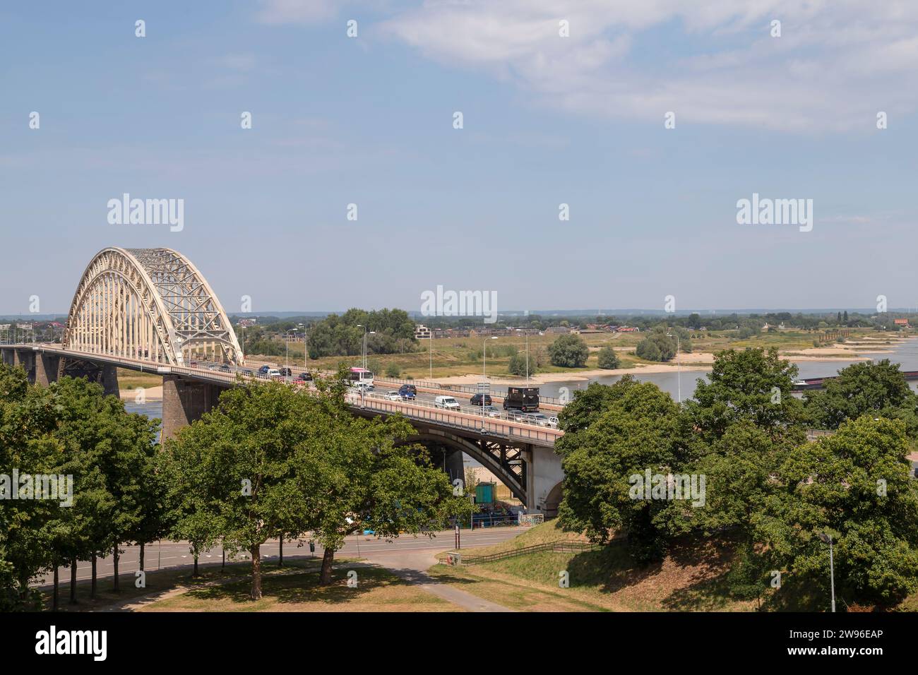 Bridge over the river Waal near the city of Nijmegen. Stock Photo