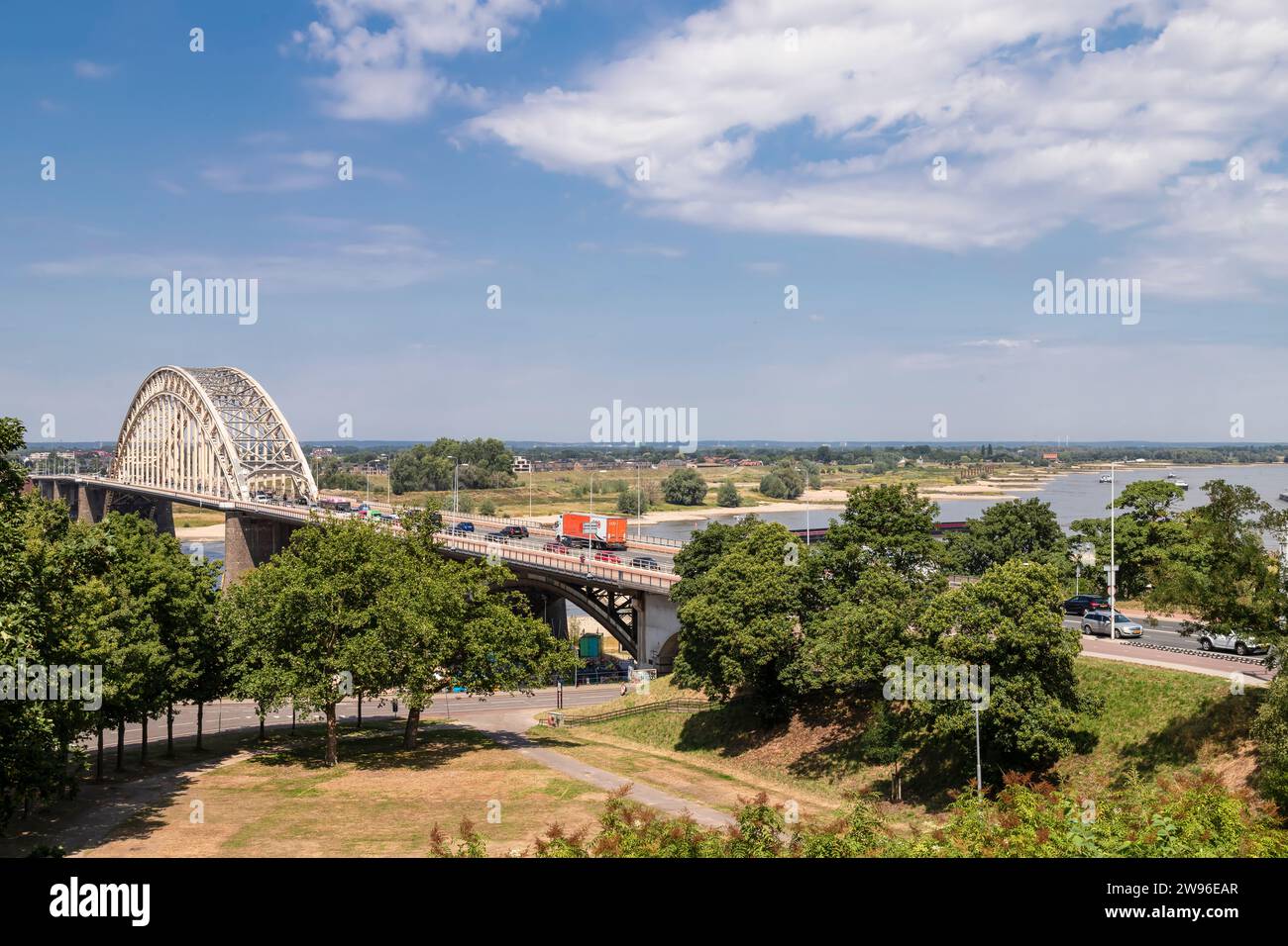 Bridge over the river Waal near the city of Nijmegen. Stock Photo