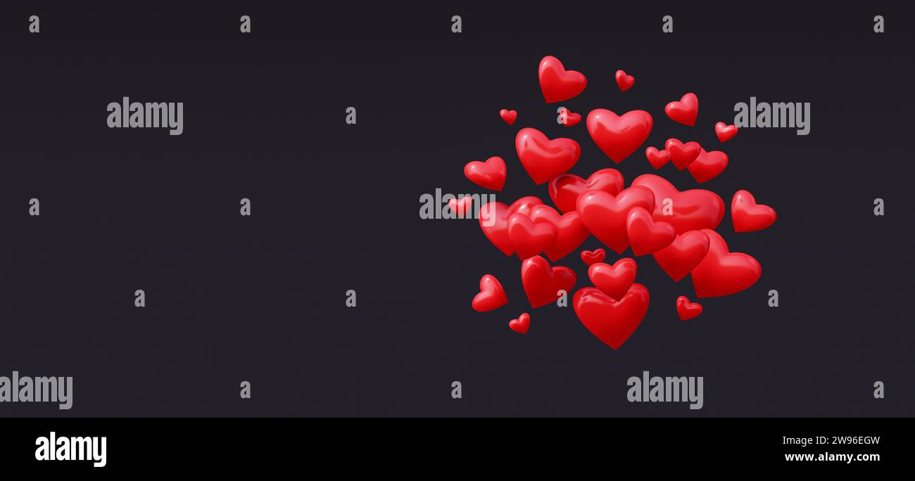 Red heart shape balloons on black background. Valentine's day concept ...