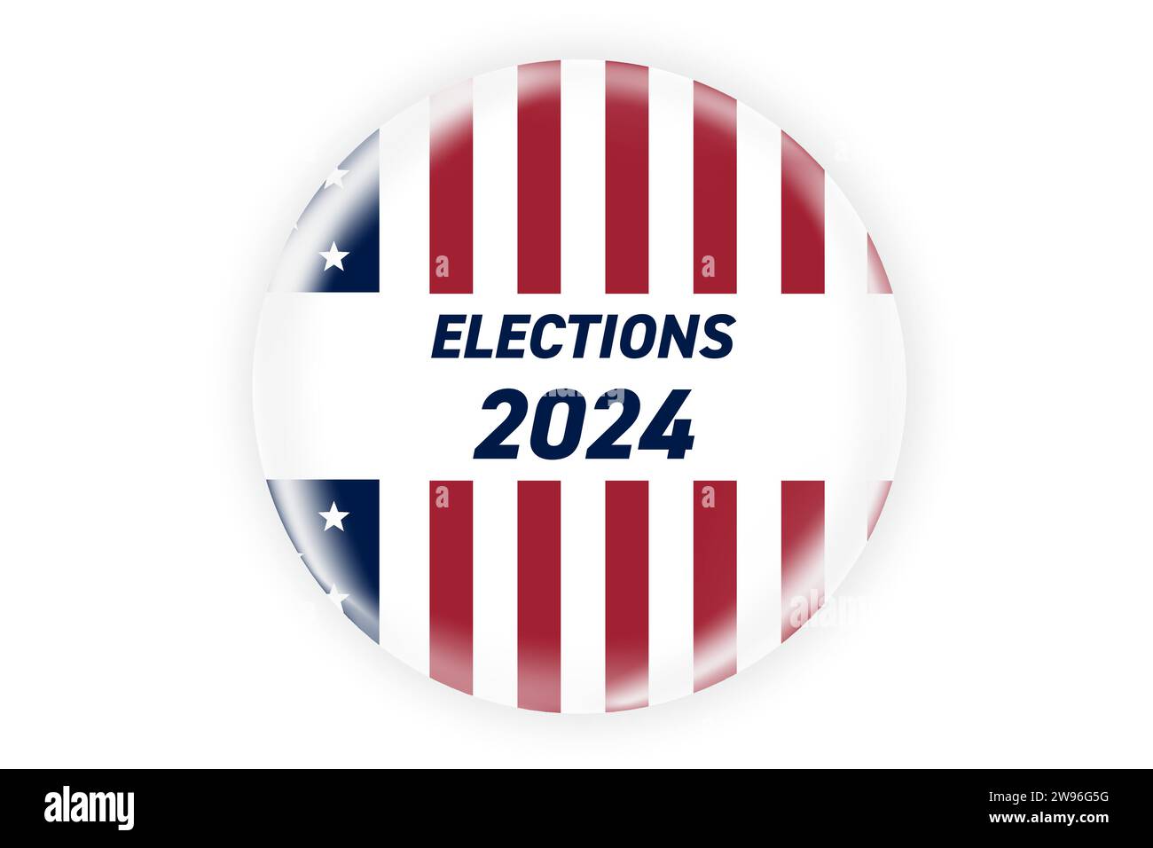 Realistic circle 2024 elections ping or badge with us american flag. US
