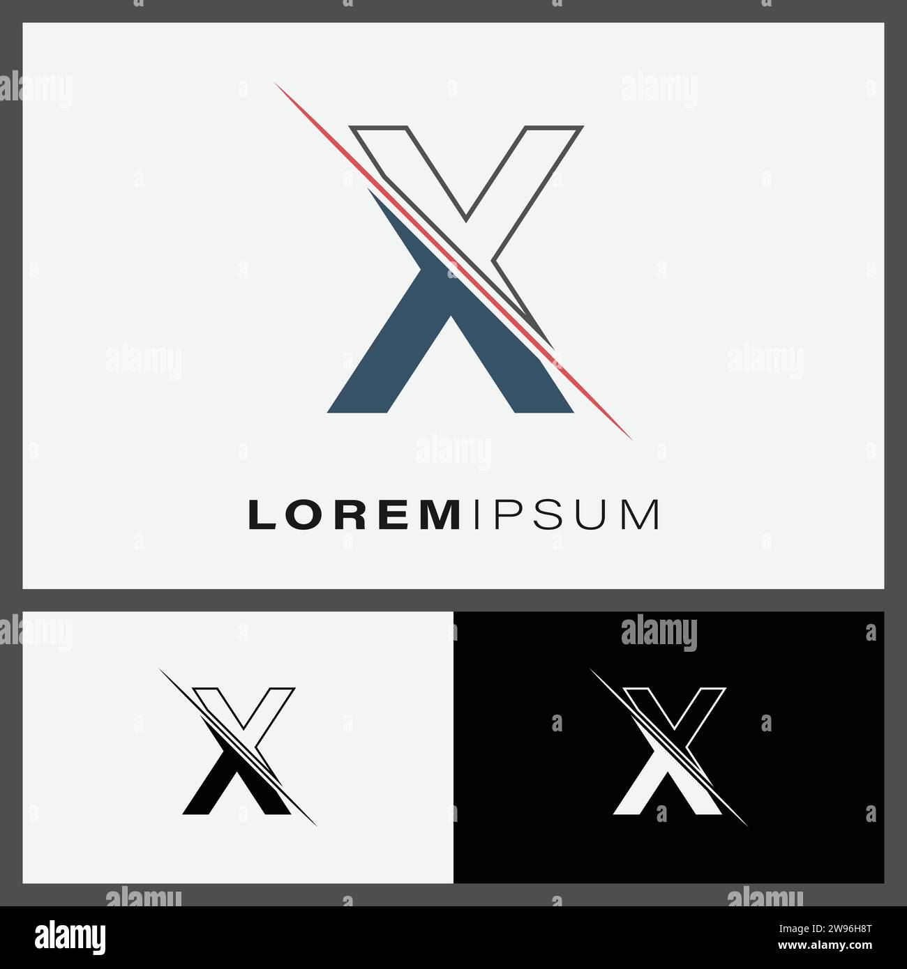 Letter X cutting logo icon with line cut in the middle Creative Letter X cutting logo icon with line cut in the middle Creative