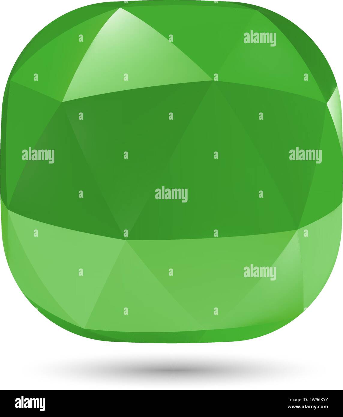 Low Poly Abstract Button, Shining Gemstone Design Element, Geometric Green Spherical Object with Shadow Effect on White Background Stock Vector