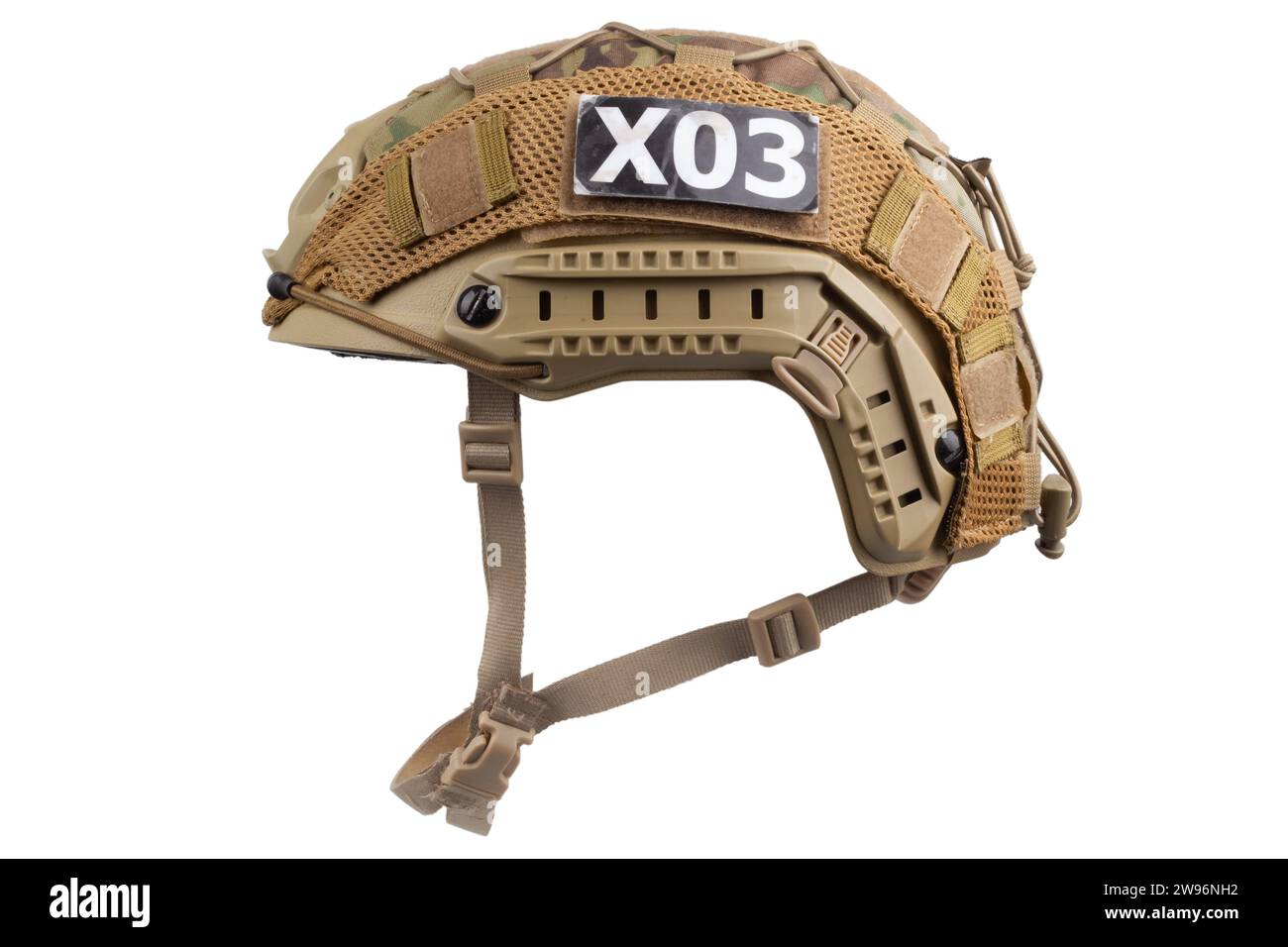 Camouflaged military helmet isolated on white background Stock Photo ...