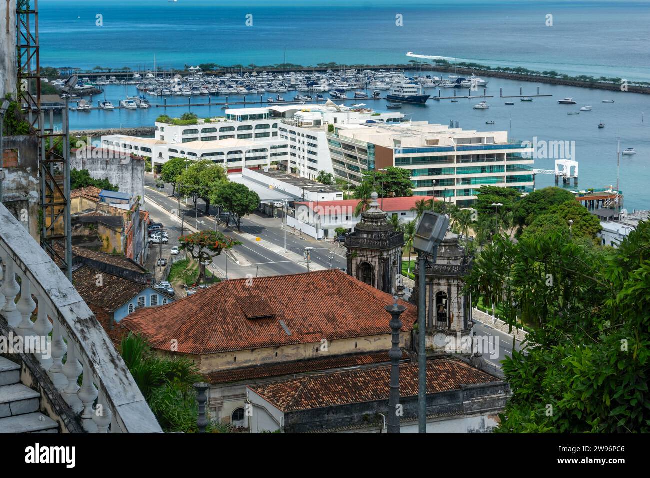 Salvador, Bahia, Brazil - February 07, 2015: View from the top of Baía de Todos os Santos in the historic center of the city of Salvador, Bahia. Stock Photo