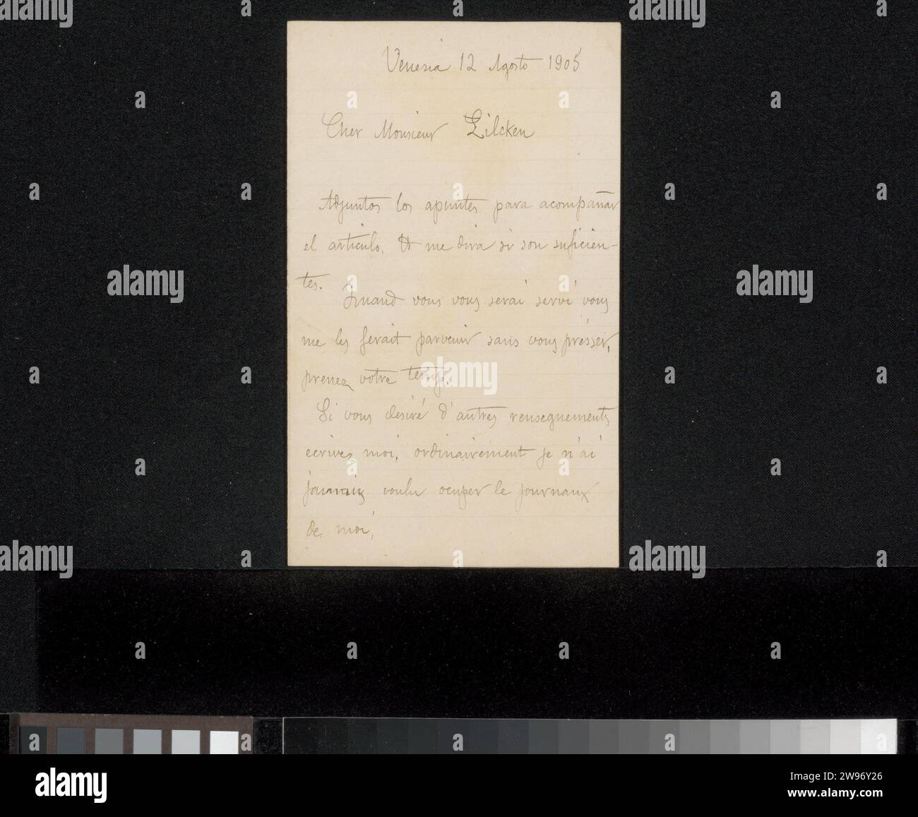 Letter to Philip Zilcken, Martín Rico Ortega, 1905 letter Venice paper ...