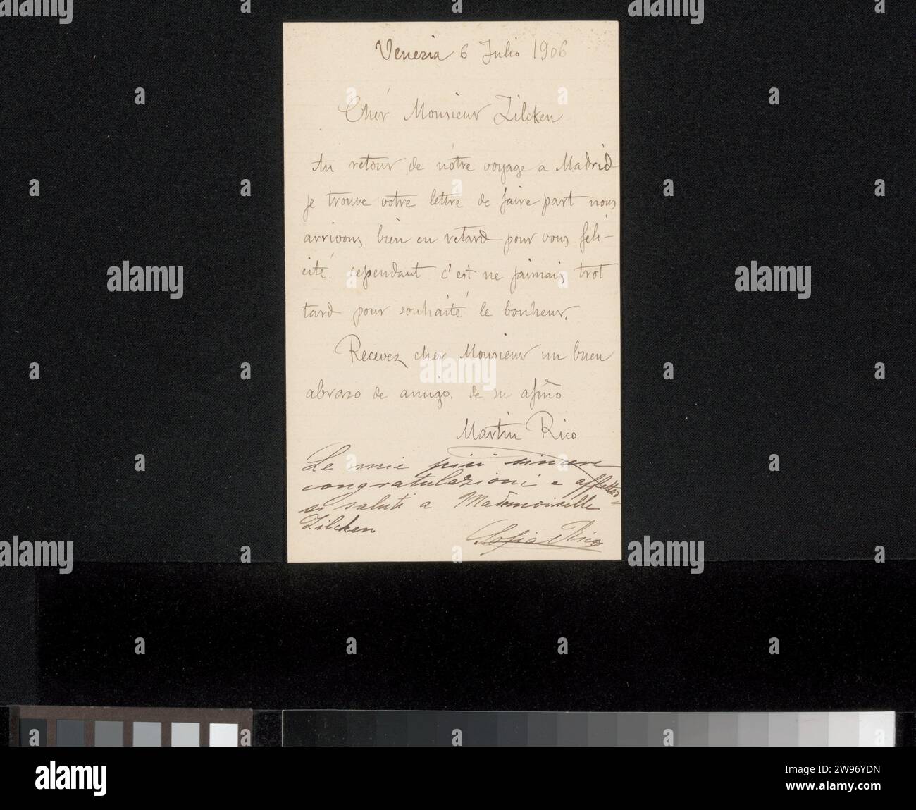 Letter to Philip Zilcken, Martín Rico Ortega, 1906 letter Venice paper ...