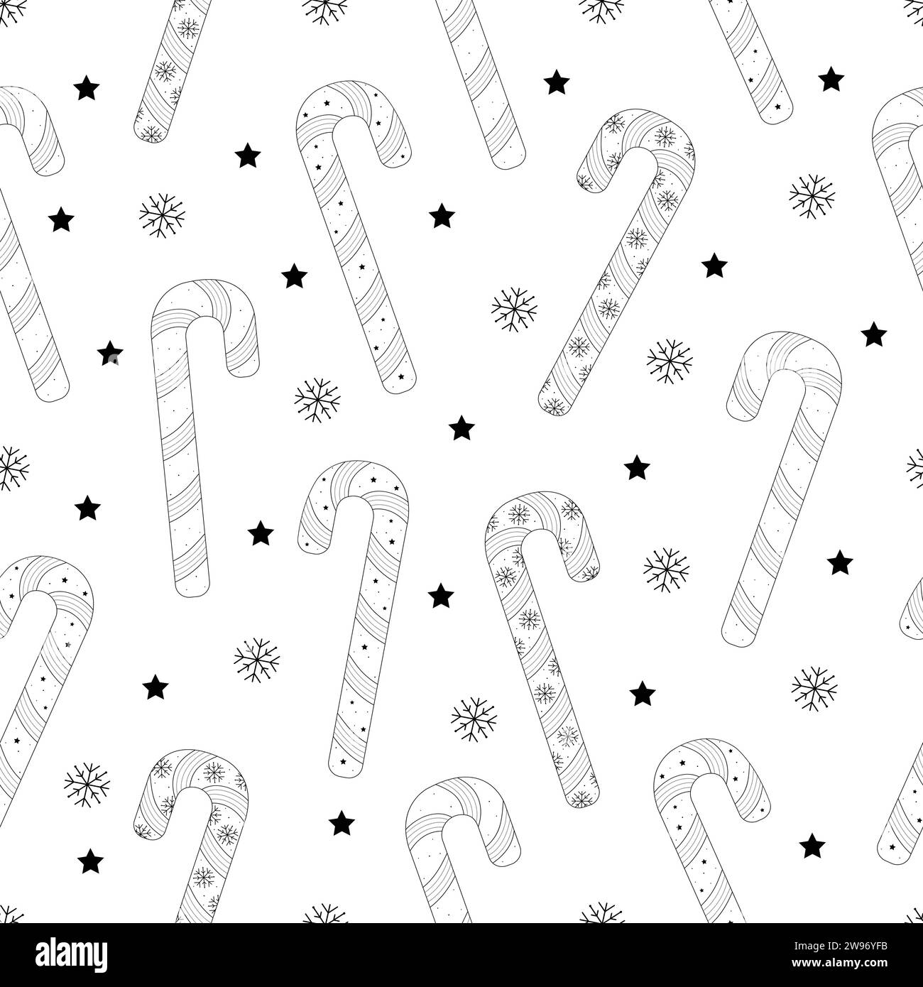 Candy canes, vector black and white seamless pattern of striped caramel