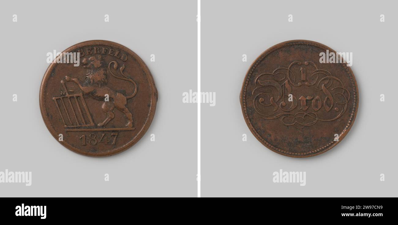 bread pant from Germany, Elbefeld, 1847 ,, 1847 coin Copper mint for ...