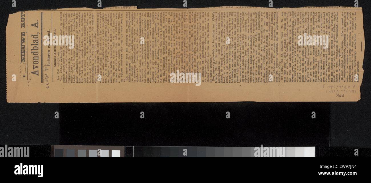 Newspaper clipping from Jan Veth archive, Nieuwe Rotterdamsche Courant