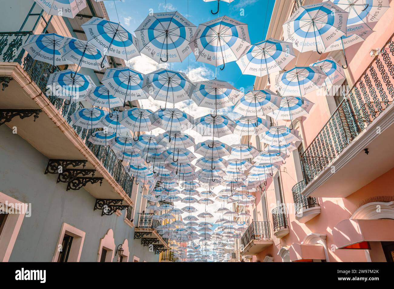 San Juan, Puerto Rico November 22, 2023 White umbrellas with