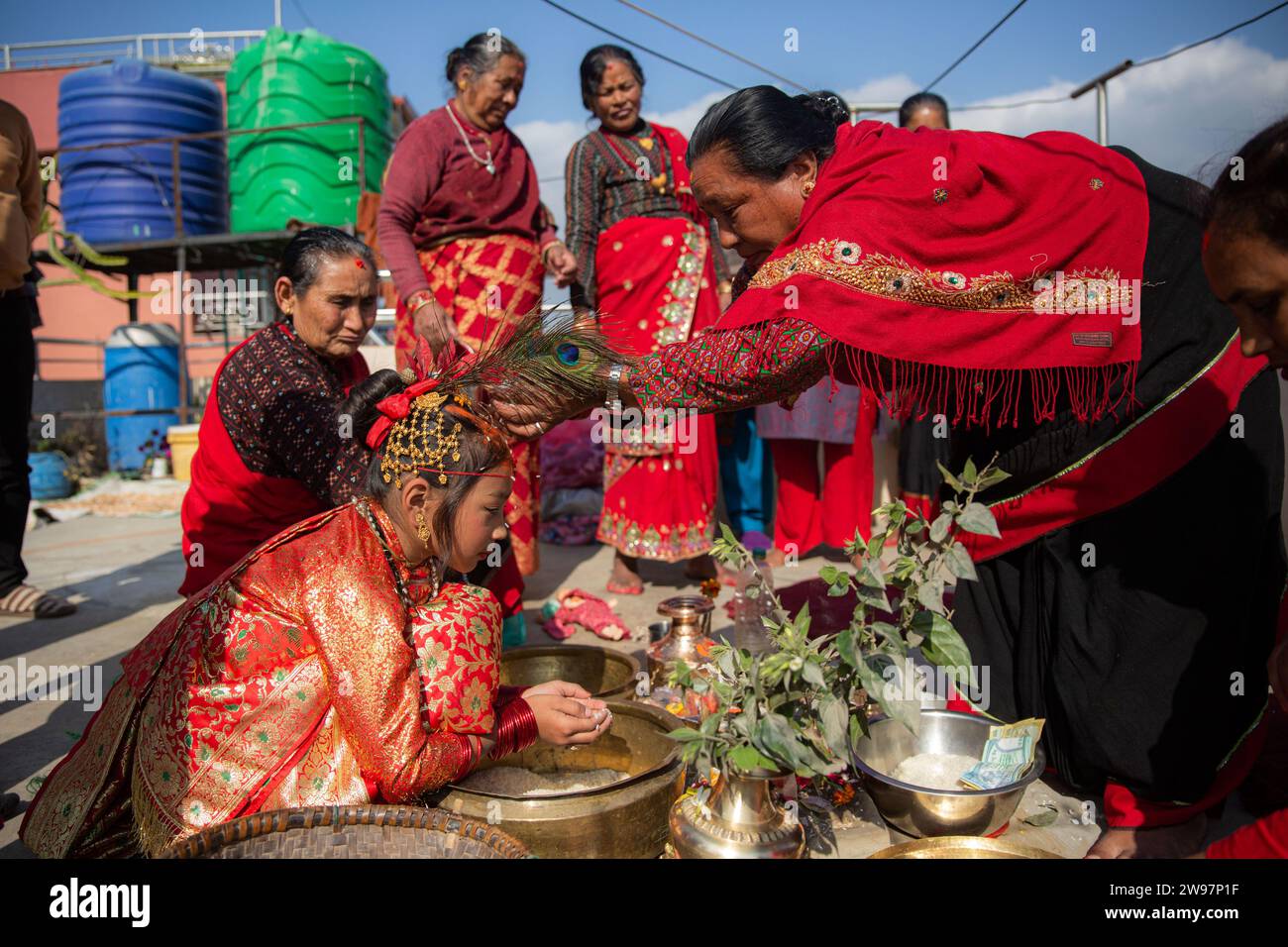 Bhaktapur, Bagmati, Nepal. 25th Dec, 2023. A girl perform traditional ...