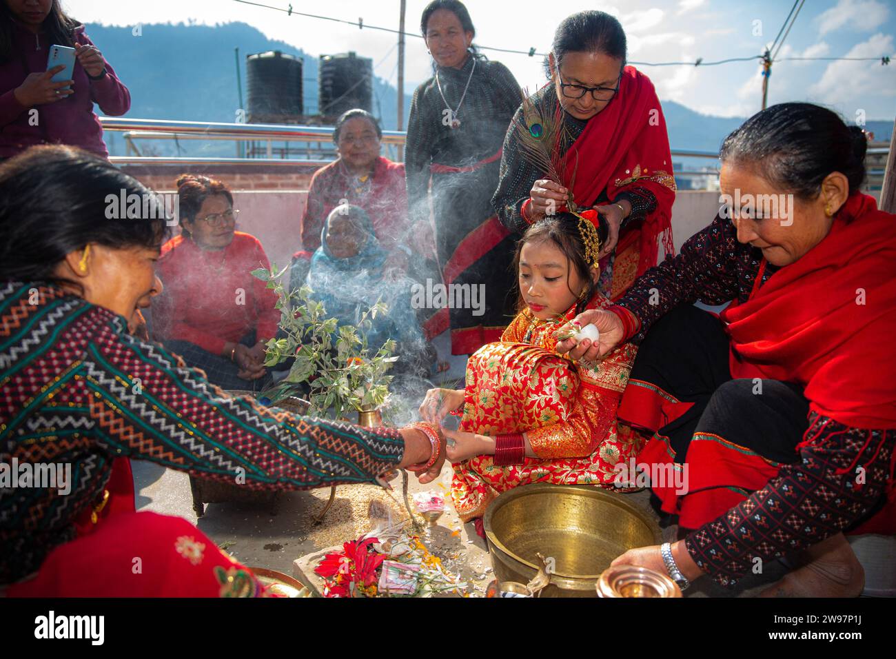 Bhaktapur, Bagmati, Nepal. 25th Dec, 2023. A girl perform traditional ...
