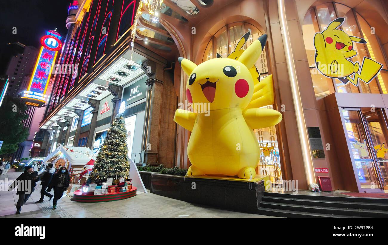 Shanghai, China. 25th Dec, 2023. A giant Pikachu displaying ''Christmas ...