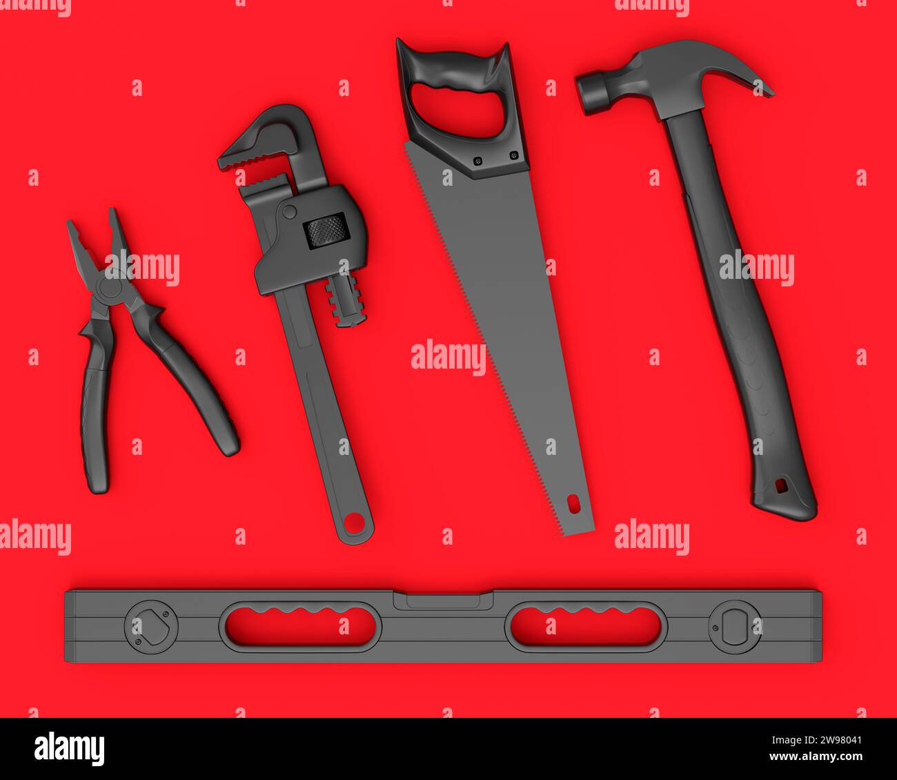 Top view of monochrome construction tools for repair and installation ...