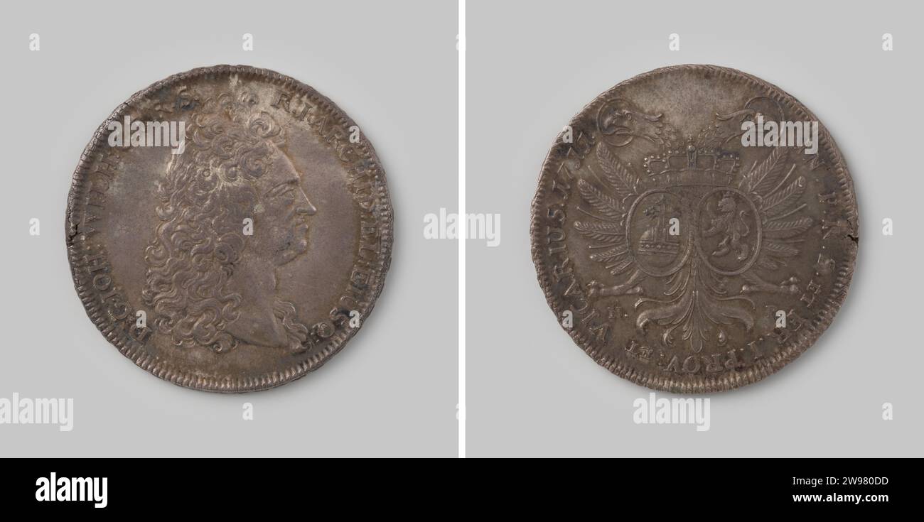 Taler from Churpfalz on the basis of the Burgundian Rijksdaalder by Johann  Wilhelm von Neurburg, 1711 ,, 1711 coin Silver coin. Front: head of the  prince to the right. Reverse: double -headed