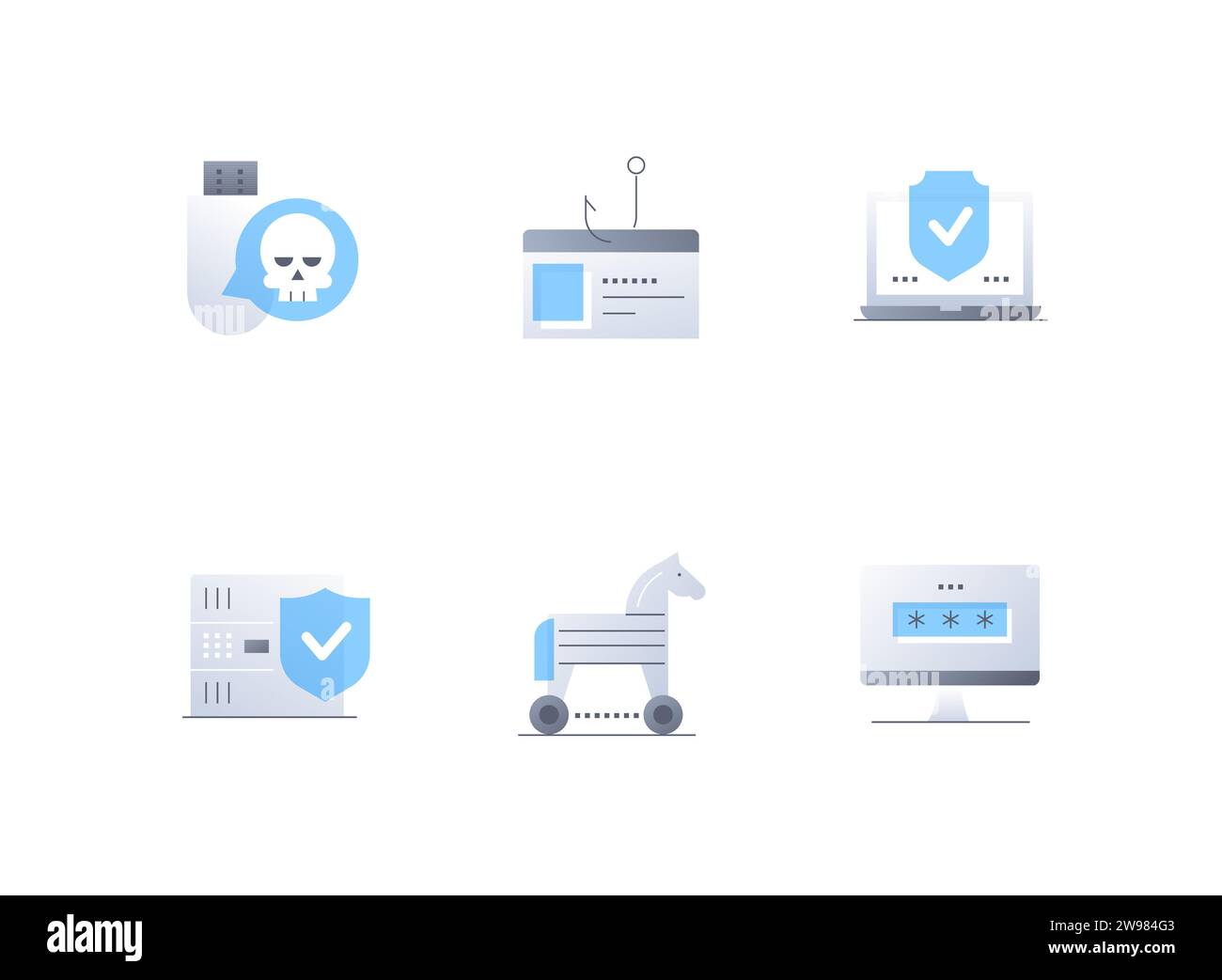 Data theft and threat - flat design style icons set Stock Vector