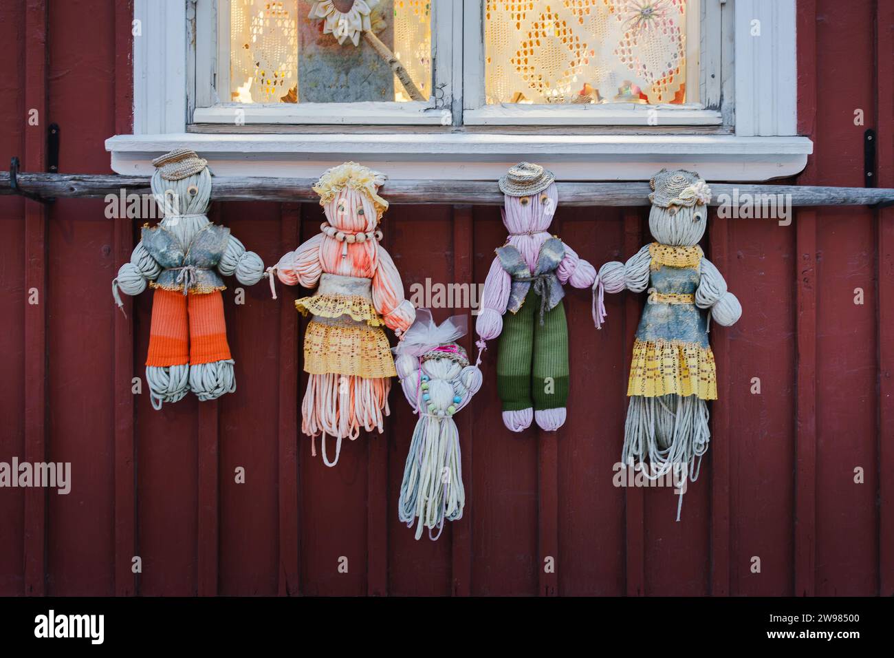 christmas decoration on the window of a wooden house in Rauma, Finland Stock Photo