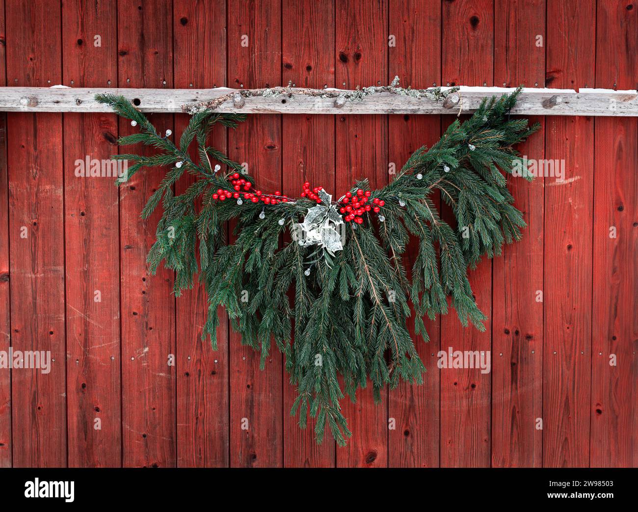 christmas decoration with fir branches and red berries Stock Photo - Alamy