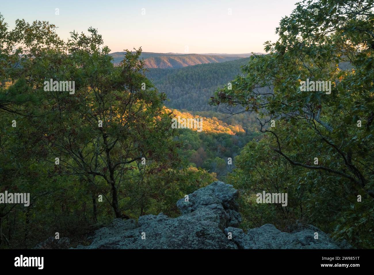 Sunset view overlooking the hills and forests in Arkansas Stock Photo