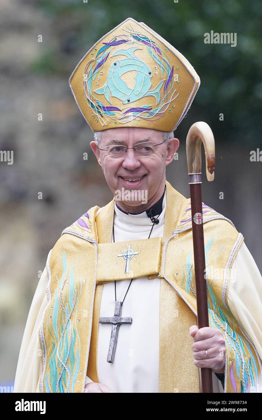 The Archbishop of Canterbury Justin Welby arrives for the Christmas Day ...